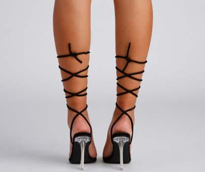 Clear Sign Lace-Up Lucite Heels - Lady Occasions