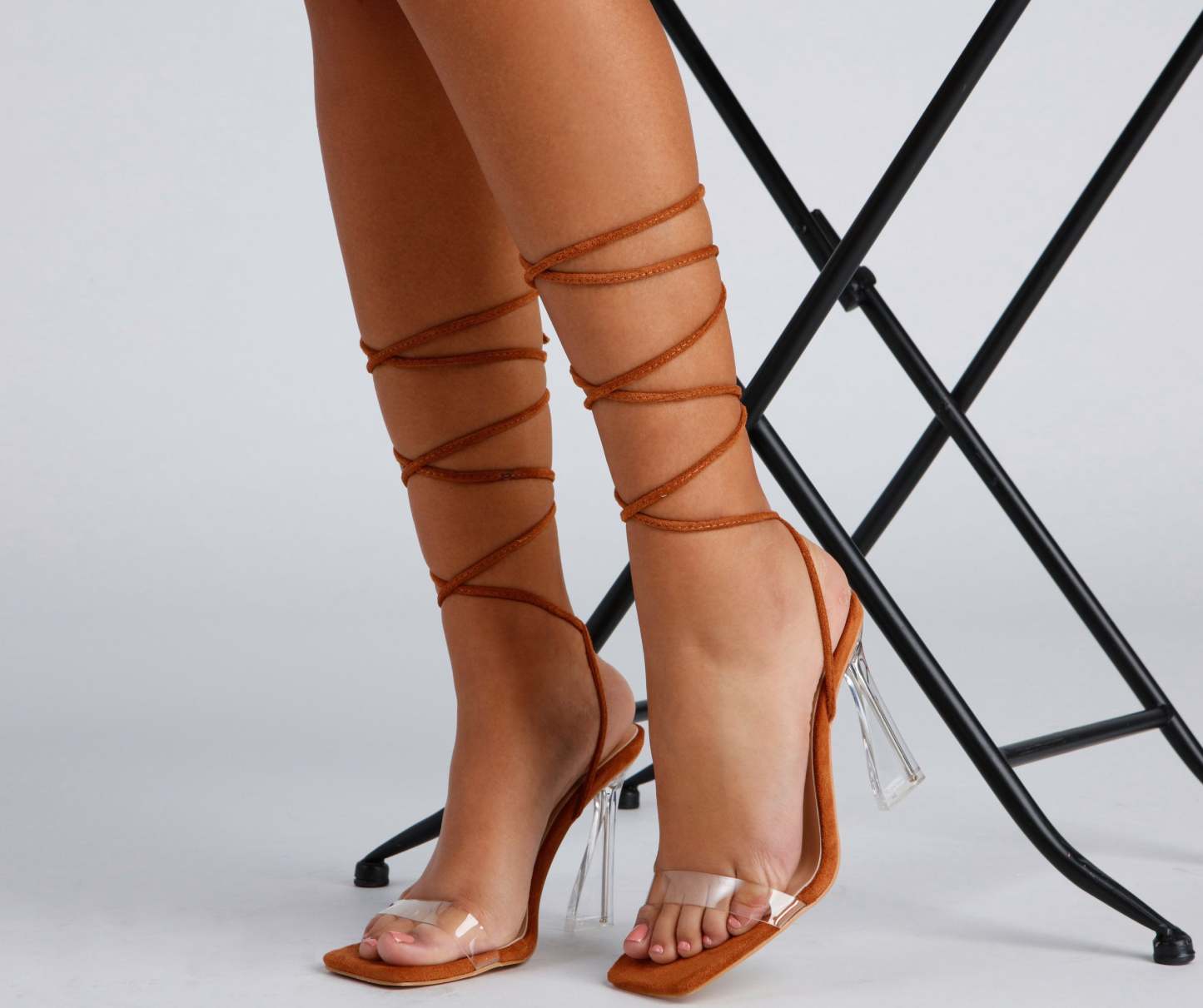 Clear Sign Lace-Up Lucite Heels - Lady Occasions