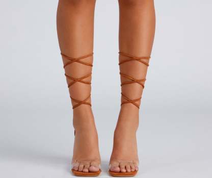 Clear Sign Lace-Up Lucite Heels - Lady Occasions