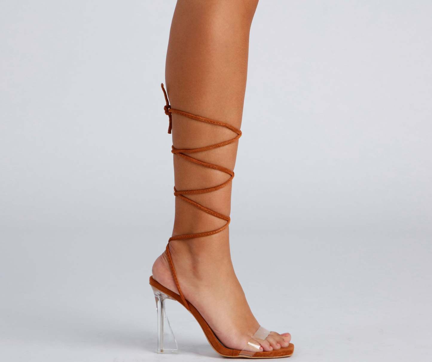 Clear Sign Lace-Up Lucite Heels - Lady Occasions