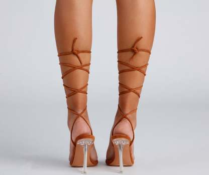 Clear Sign Lace-Up Lucite Heels - Lady Occasions