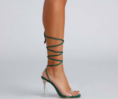 Clear Sign Lace-Up Lucite Heels - Lady Occasions