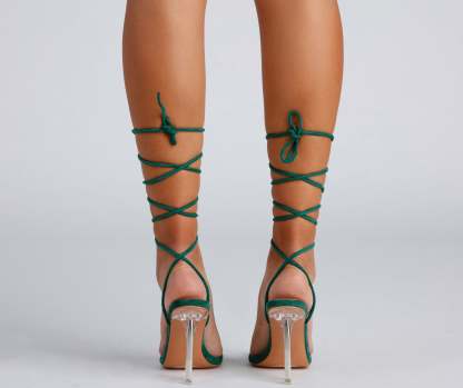 Clear Sign Lace-Up Lucite Heels - Lady Occasions