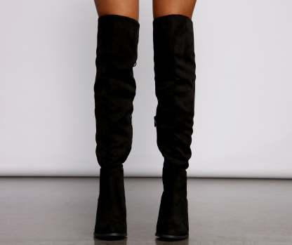 Faux Suede Lace-Up Stacked Heel Boots - Lady Occasions
