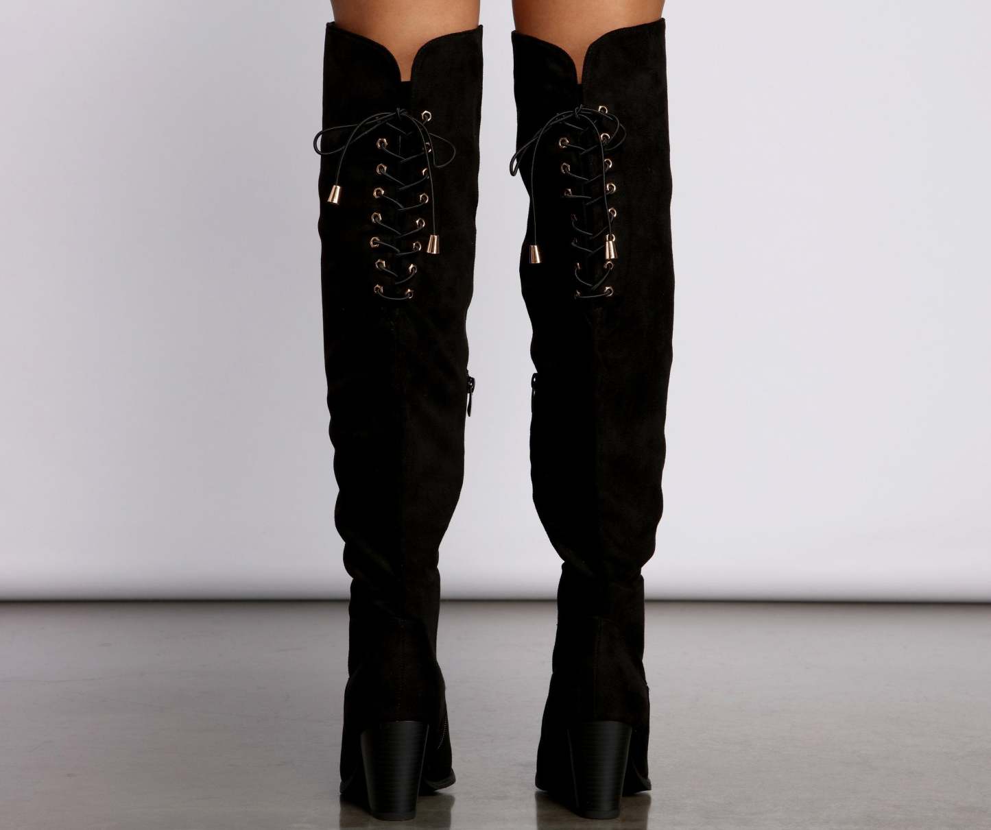 Faux Suede Lace-Up Stacked Heel Boots - Lady Occasions