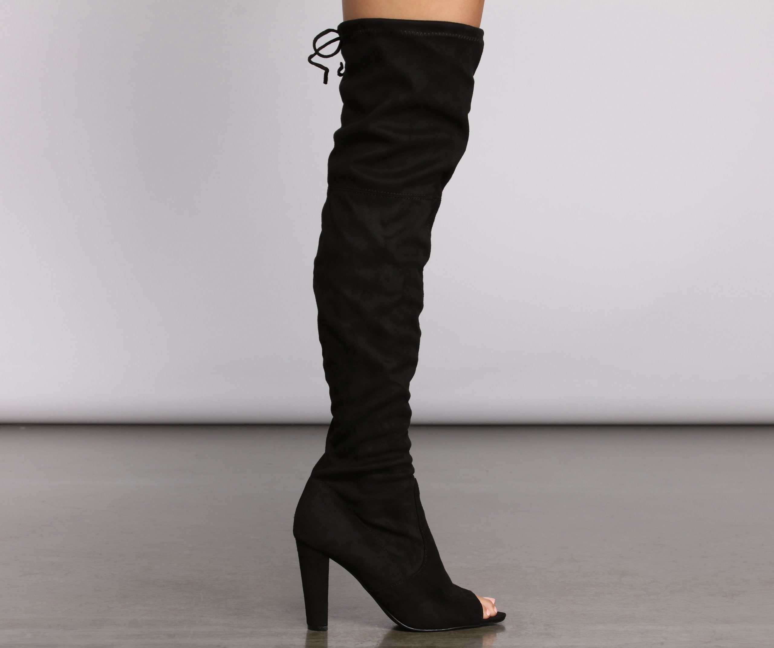 Over The Knee Open Toe Block Heeled Boots - Lady Occasions
