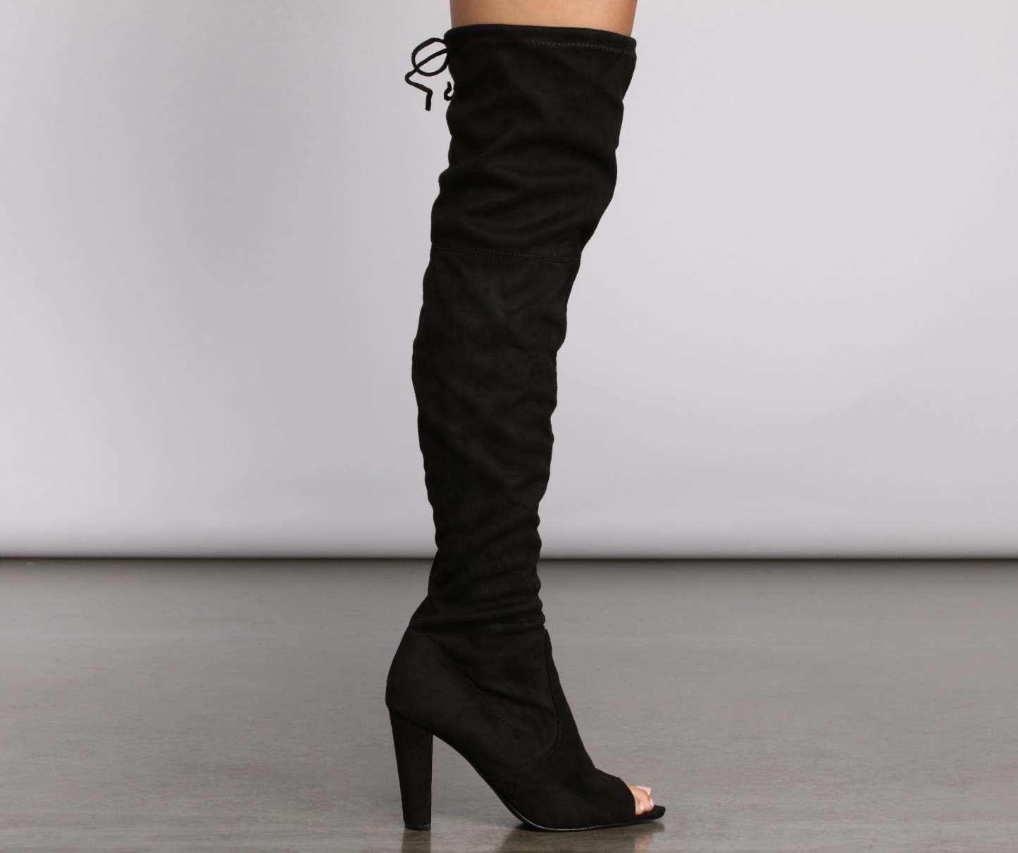 Over The Knee Open Toe Block Heeled Boots - Lady Occasions
