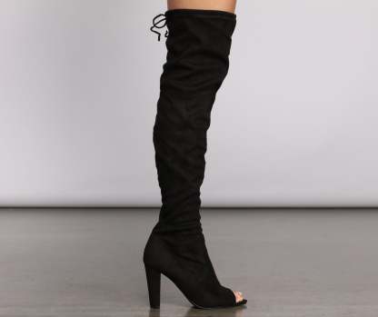 Over The Knee Open Toe Block Heeled Boots - Lady Occasions