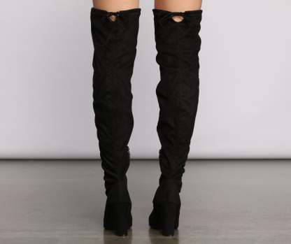 Over The Knee Open Toe Block Heeled Boots - Lady Occasions