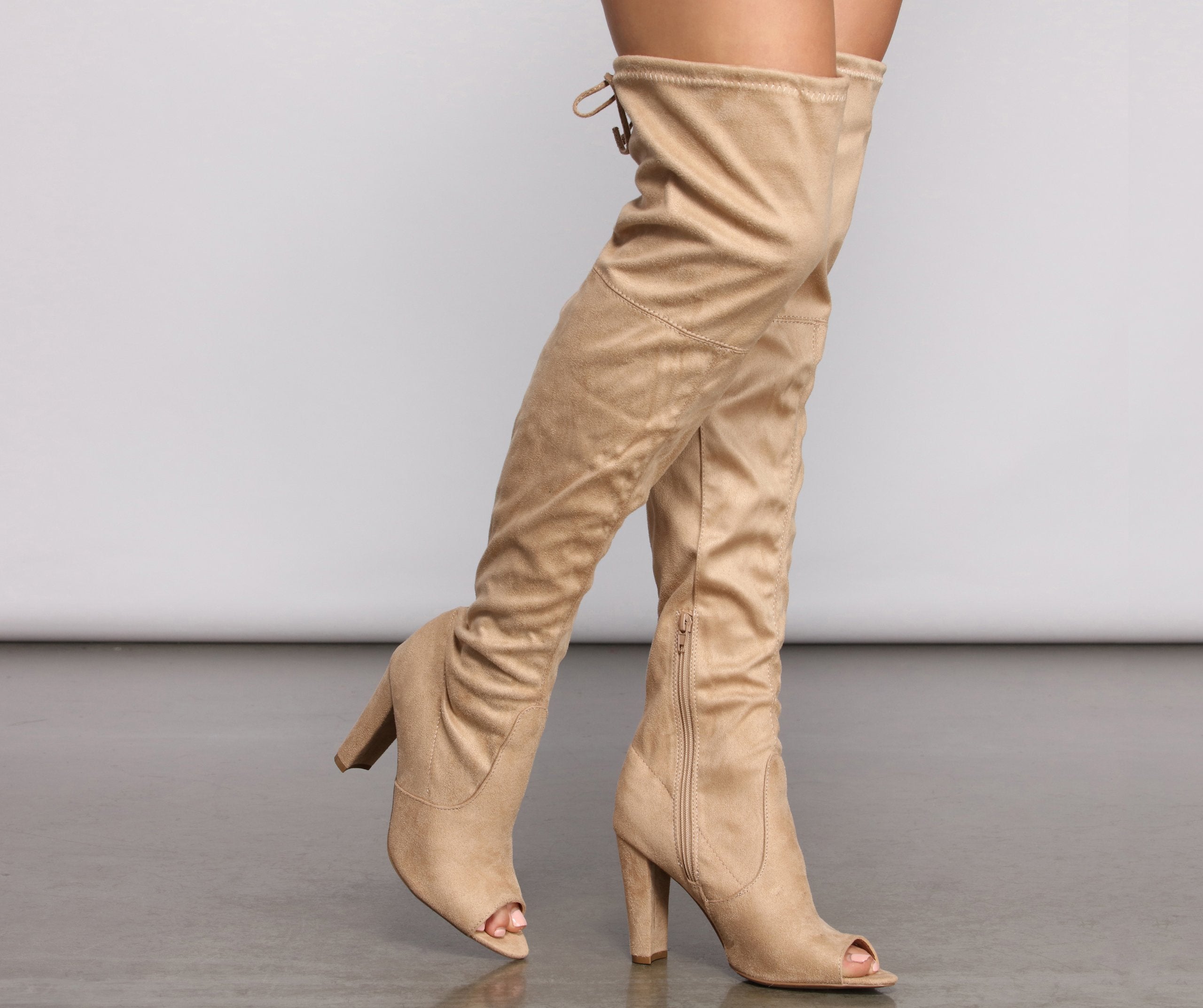 Over The Knee Open Toe Block Heeled Boots - Lady Occasions