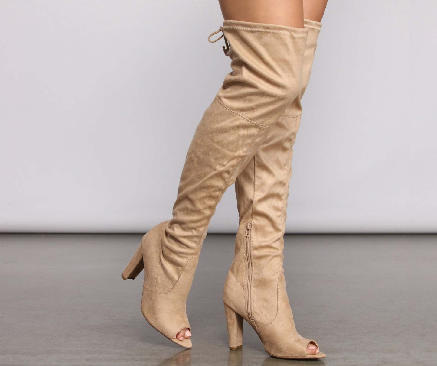 Over The Knee Open Toe Block Heeled Boots - Lady Occasions