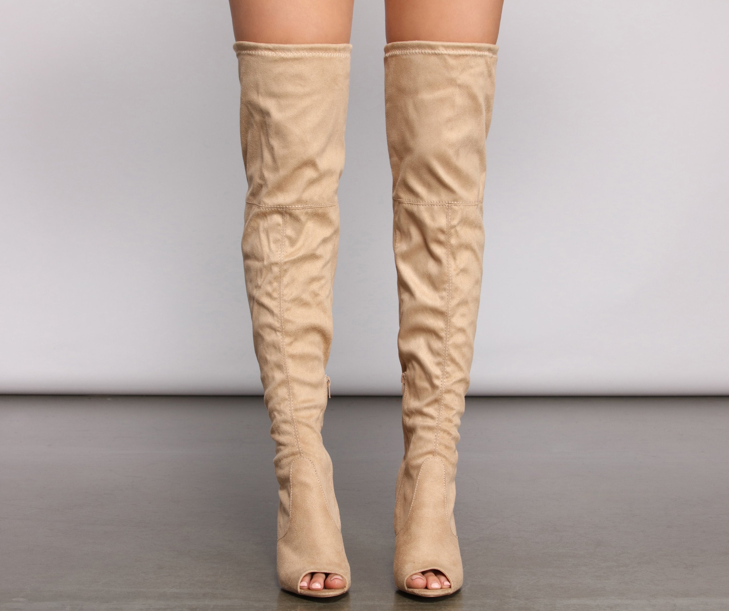 Over The Knee Open Toe Block Heeled Boots - Lady Occasions