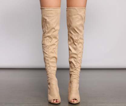Over The Knee Open Toe Block Heeled Boots - Lady Occasions