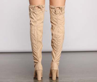 Over The Knee Open Toe Block Heeled Boots - Lady Occasions