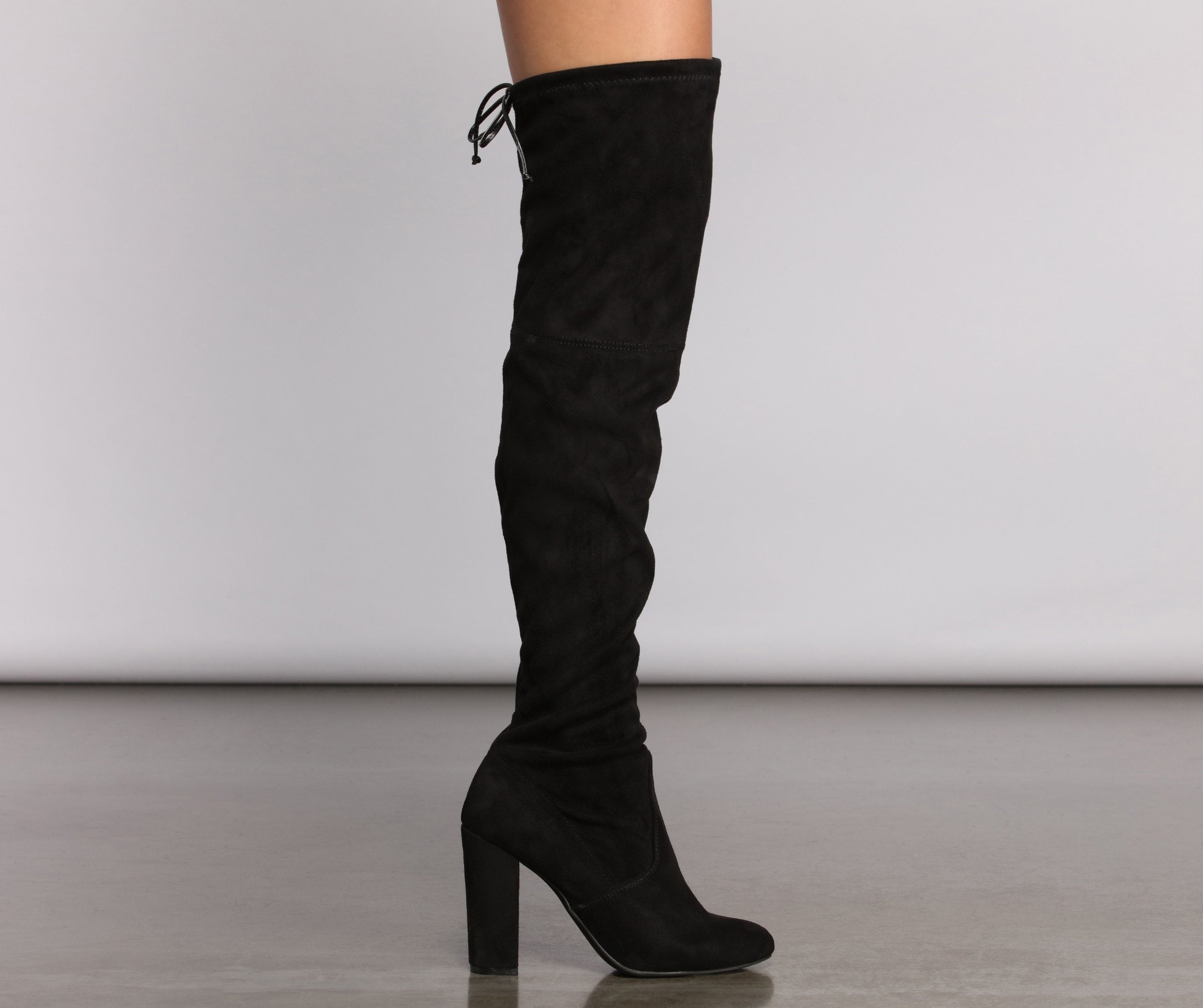 Over The Knee Faux Suede Block Heeled Boots - Lady Occasions