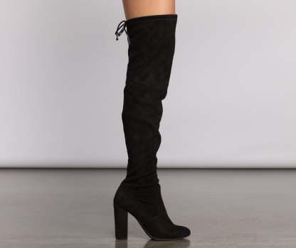 Over The Knee Faux Suede Block Heeled Boots - Lady Occasions
