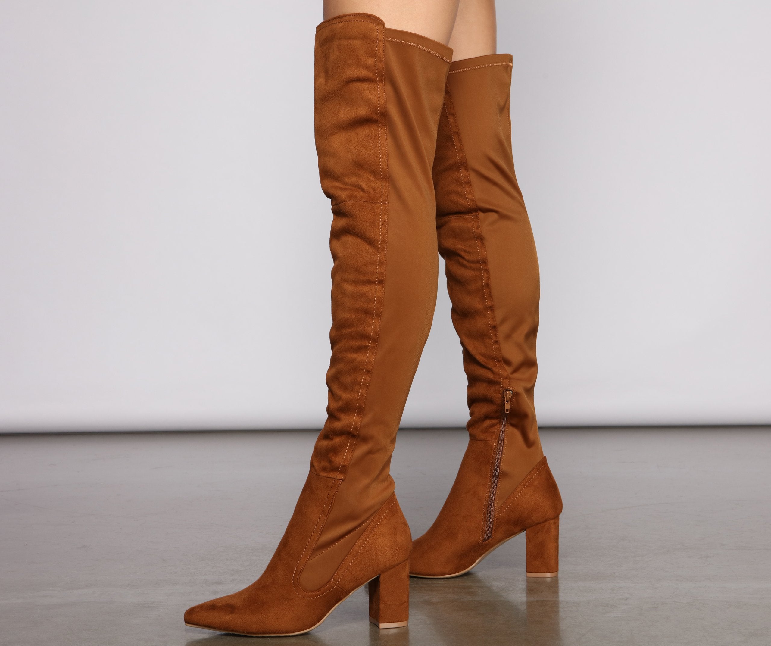 Faux Suede Over The Knee Block Heel Boots - Lady Occasions