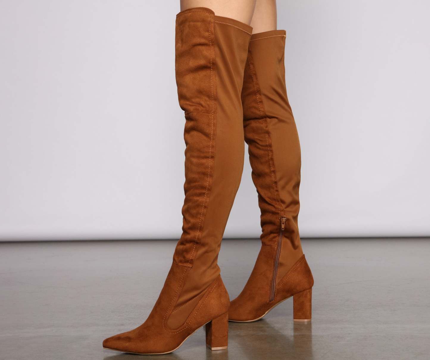 Faux Suede Over The Knee Block Heel Boots - Lady Occasions