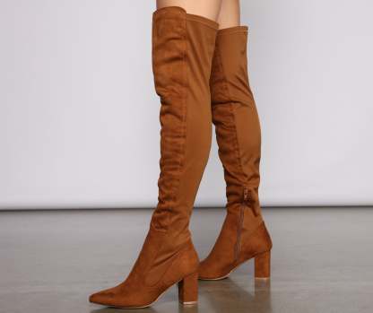 Faux Suede Over The Knee Block Heel Boots - Lady Occasions