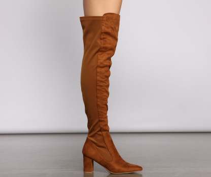 Faux Suede Over The Knee Block Heel Boots - Lady Occasions