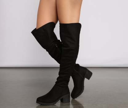 Faux Suede Over The Knee Lug Sole Boots - Lady Occasions