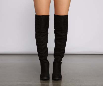 Faux Suede Over The Knee Lug Sole Boots - Lady Occasions