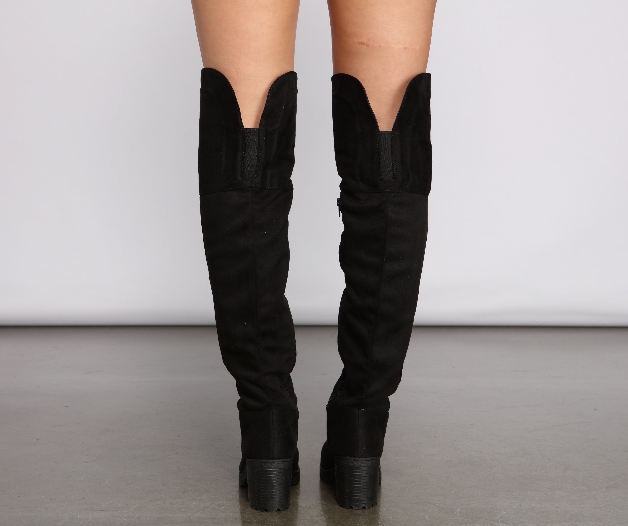 Faux Suede Over The Knee Lug Sole Boots - Lady Occasions