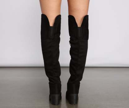 Faux Suede Over The Knee Lug Sole Boots - Lady Occasions