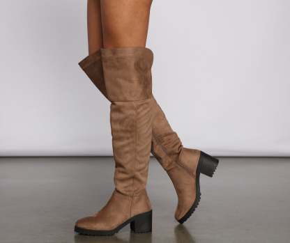 Faux Suede Over The Knee Lug Sole Boots - Lady Occasions