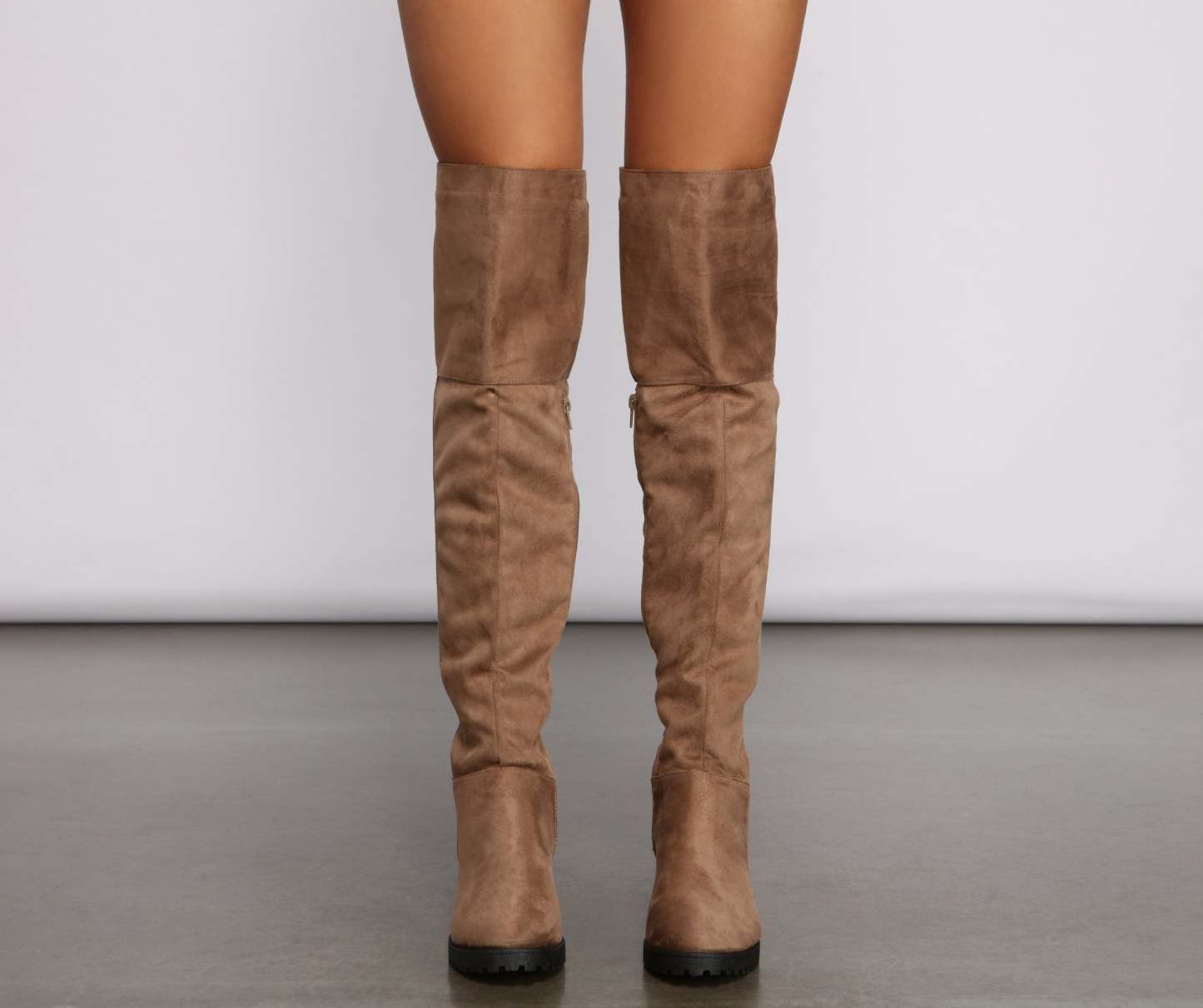 Faux Suede Over The Knee Lug Sole Boots - Lady Occasions