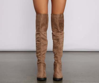 Faux Suede Over The Knee Lug Sole Boots - Lady Occasions