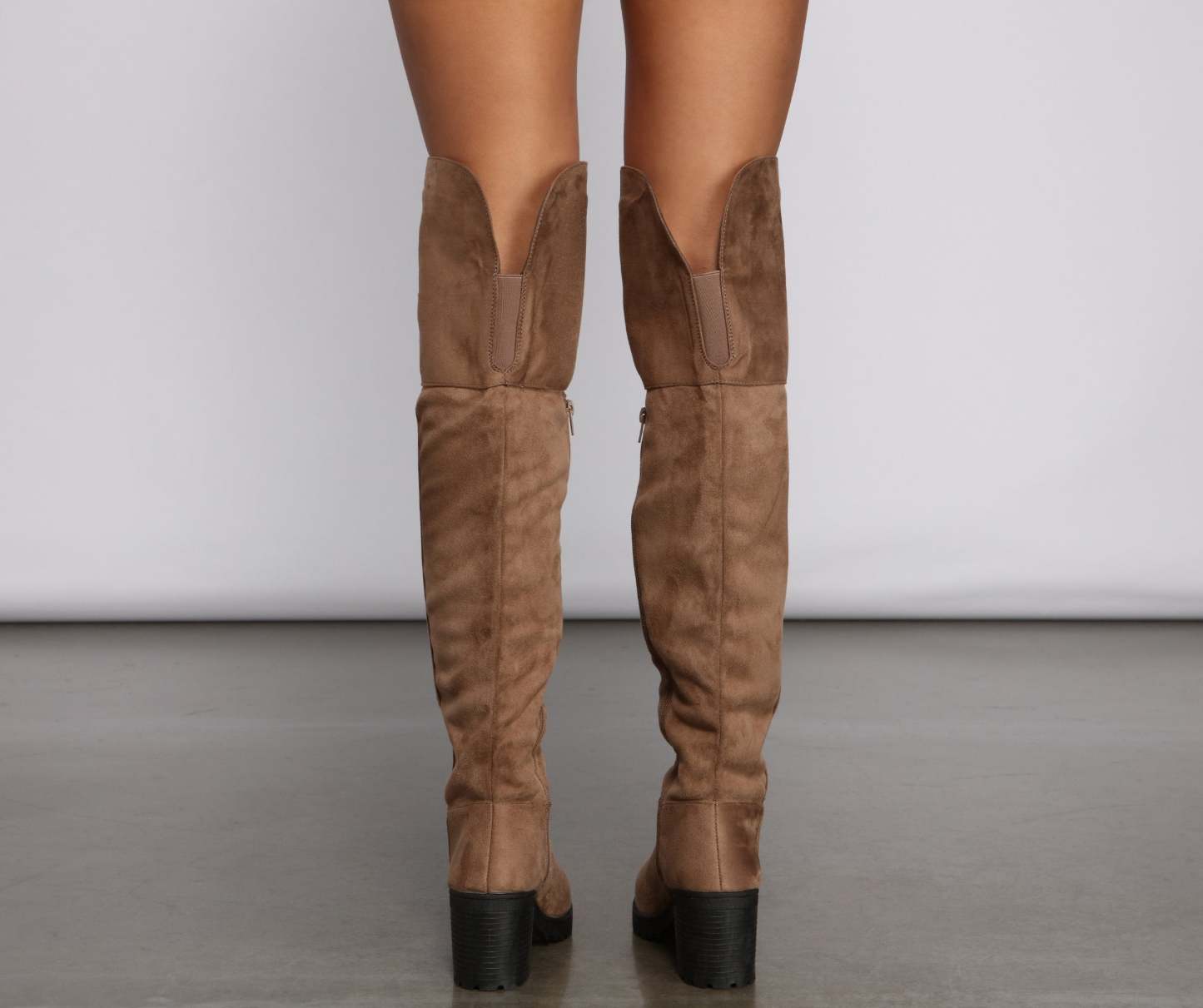 Faux Suede Over The Knee Lug Sole Boots - Lady Occasions