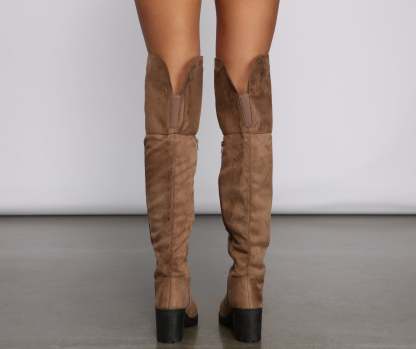Faux Suede Over The Knee Lug Sole Boots - Lady Occasions