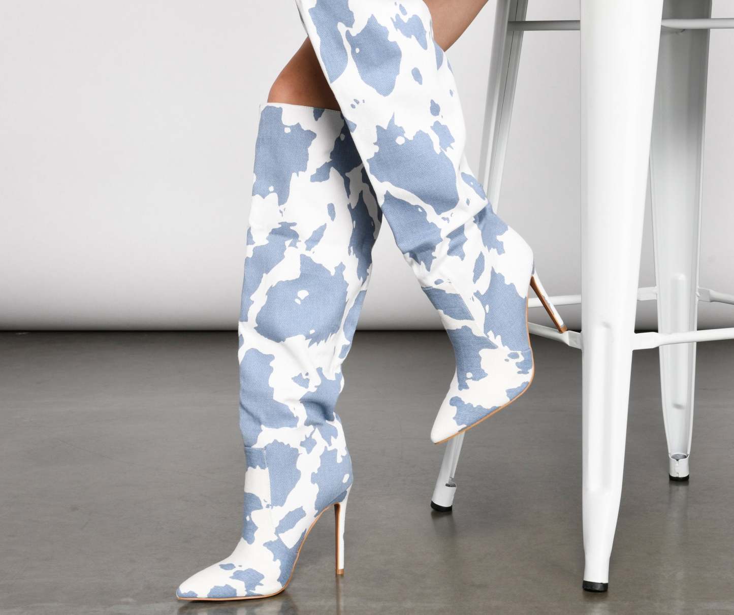 Moo Over Denim Knee-High Stiletto Boots - Lady Occasions