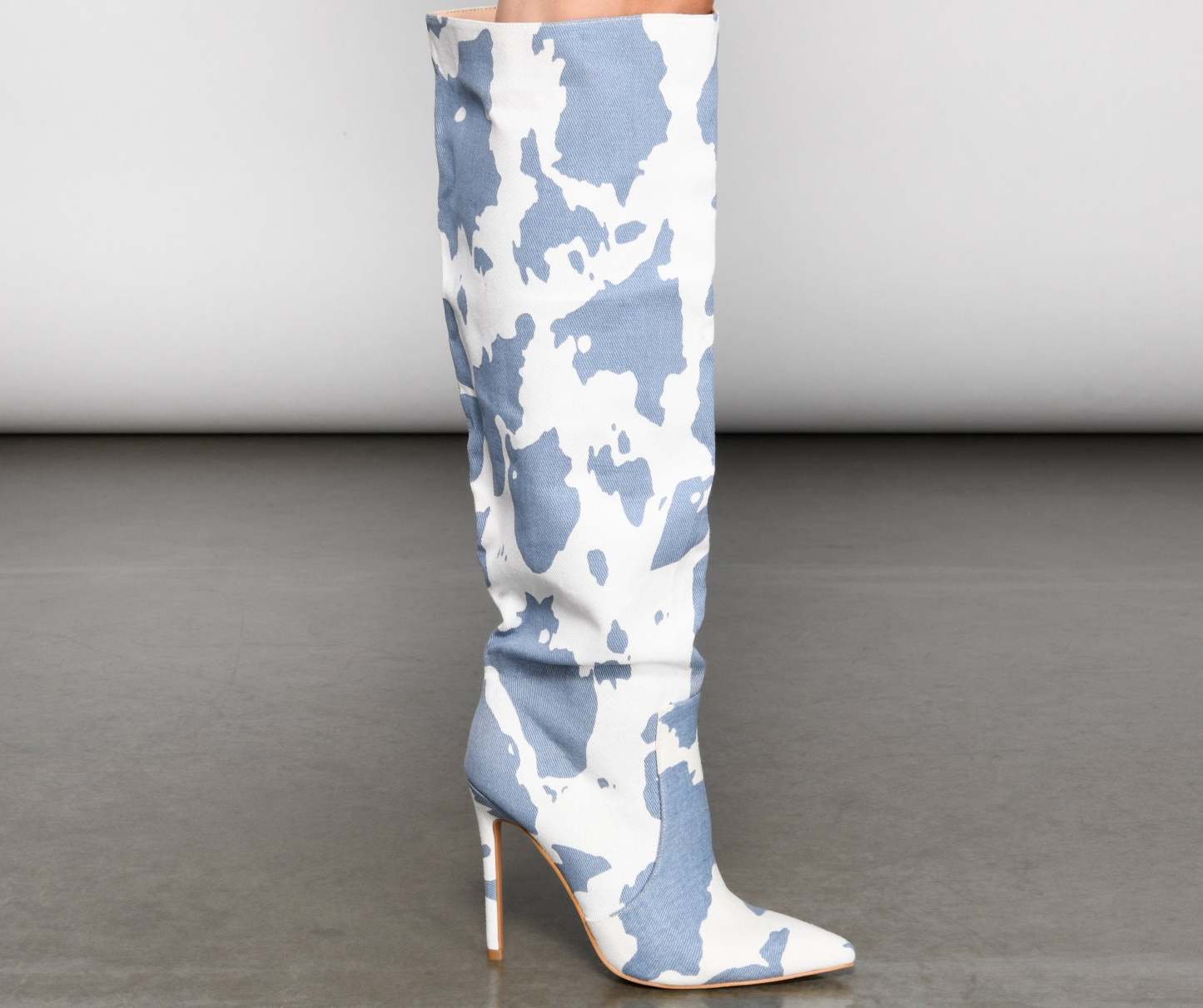 Moo Over Denim Knee-High Stiletto Boots - Lady Occasions