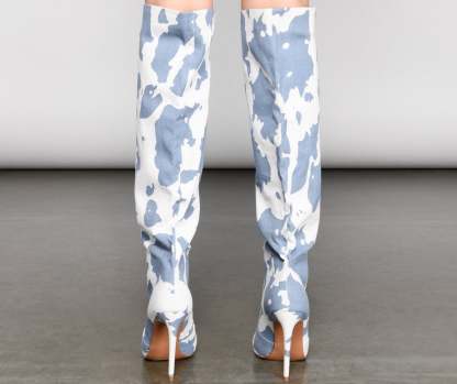 Moo Over Denim Knee-High Stiletto Boots - Lady Occasions