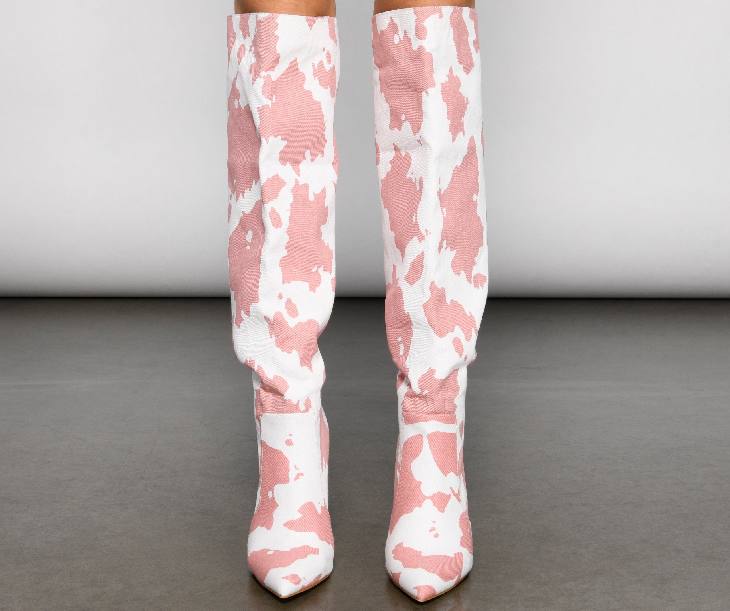 Moo Over Denim Knee-High Stiletto Boots - Lady Occasions