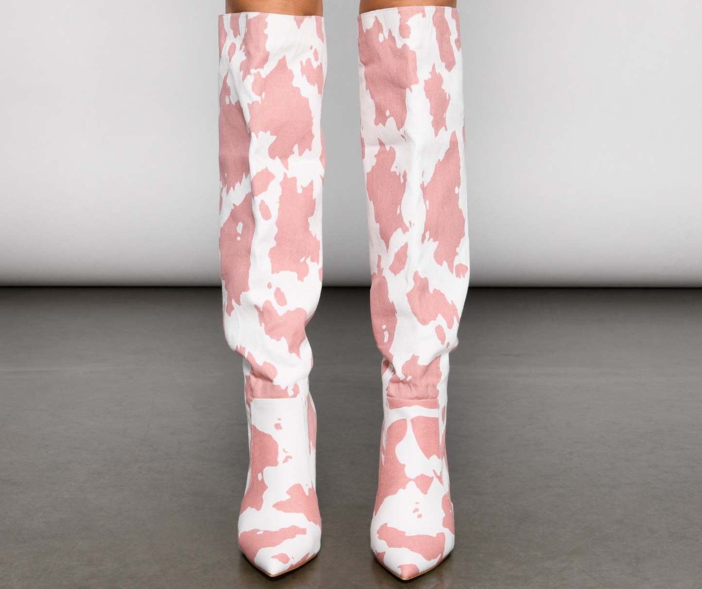Moo Over Denim Knee-High Stiletto Boots - Lady Occasions