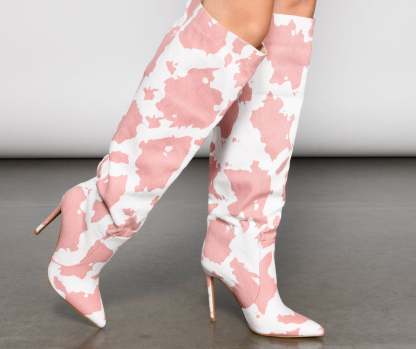 Moo Over Denim Knee-High Stiletto Boots - Lady Occasions