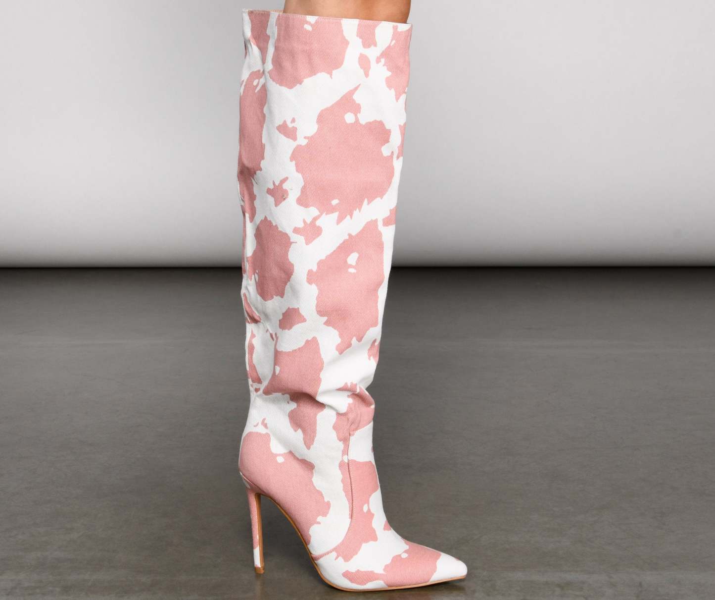 Moo Over Denim Knee-High Stiletto Boots - Lady Occasions