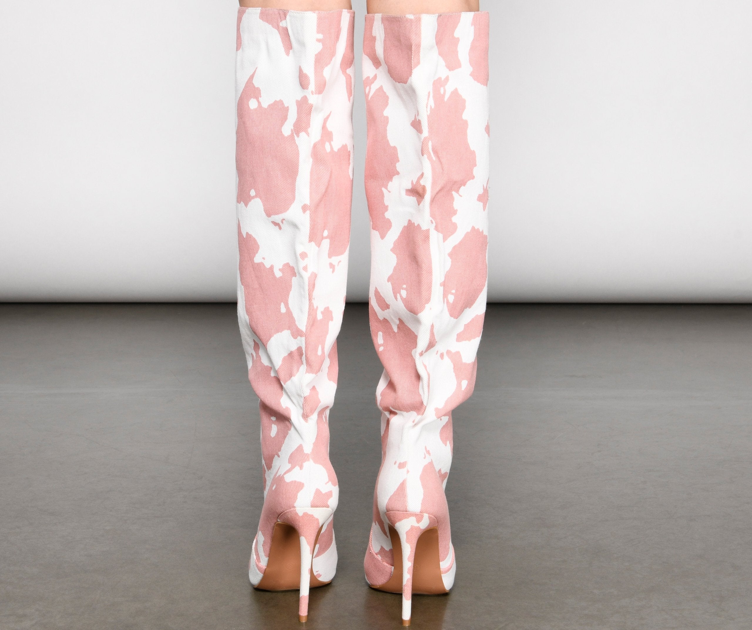Moo Over Denim Knee-High Stiletto Boots - Lady Occasions