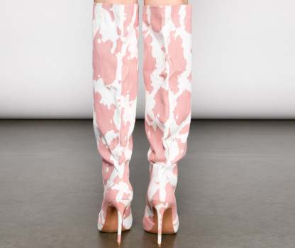 Moo Over Denim Knee-High Stiletto Boots - Lady Occasions