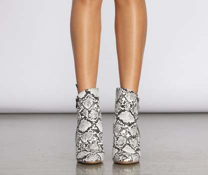 Come Thru Snake Print Clear Heeled Booties - Lady Occasions