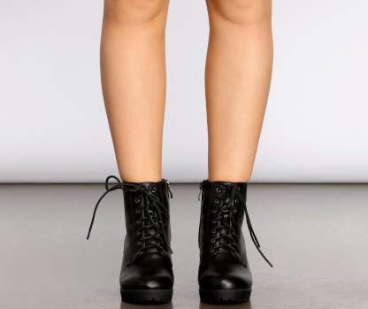 Kickin' It Faux Leather Lace Up Booties - Lady Occasions
