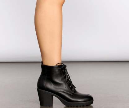Kickin' It Faux Leather Lace Up Booties - Lady Occasions