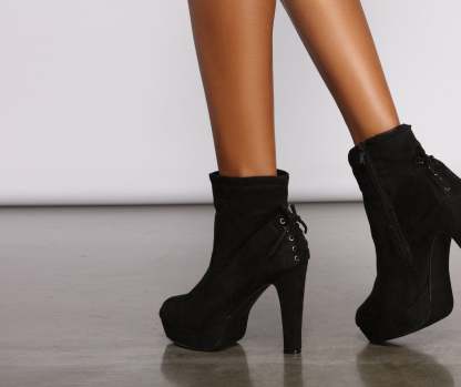 Faux Suede Platform Lace-Up Booties - Lady Occasions