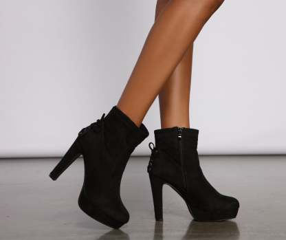Faux Suede Platform Lace-Up Booties - Lady Occasions