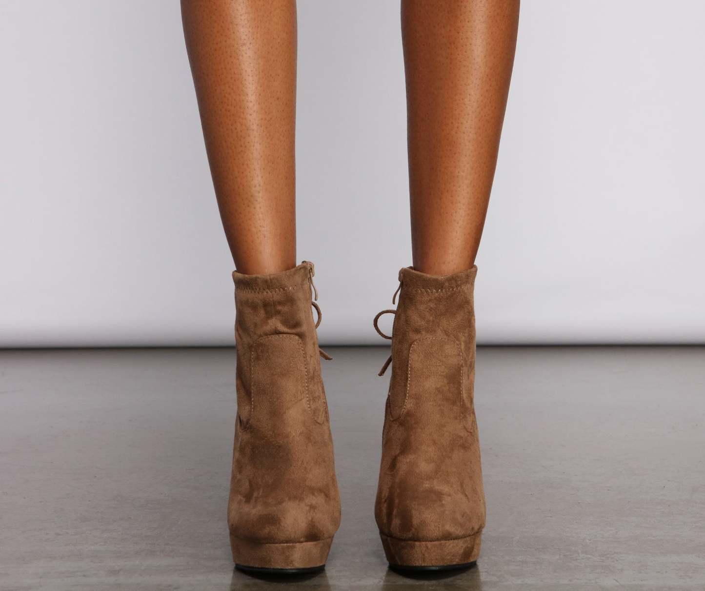Faux Suede Platform Lace-Up Booties - Lady Occasions