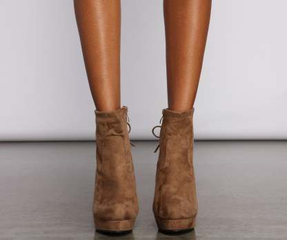 Faux Suede Platform Lace-Up Booties - Lady Occasions