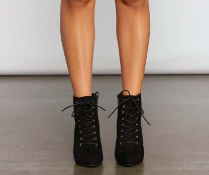Essential Faux Suede Lace Up Booties - Lady Occasions
